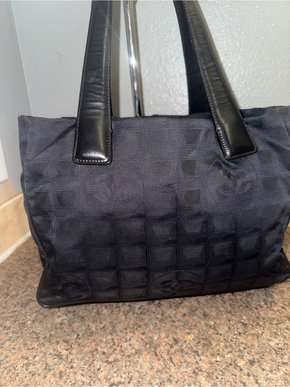 CHANEL Black Jacquard travel line Tote EUC